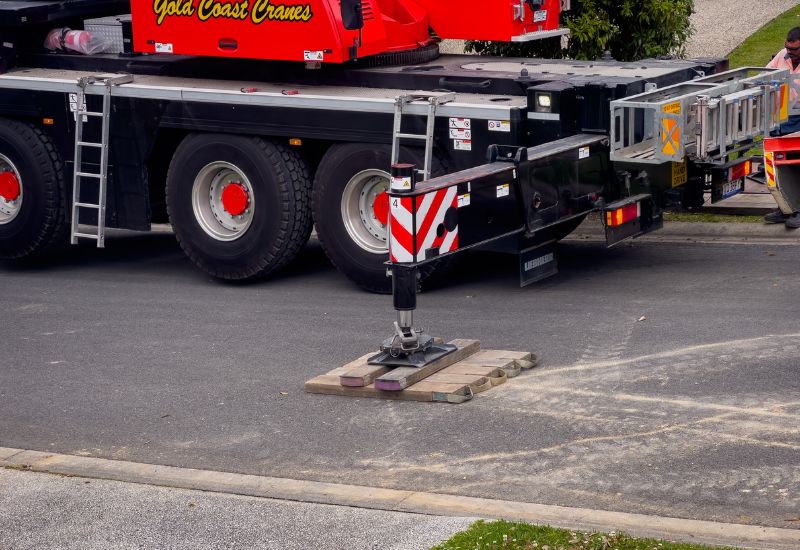 Crane positioned outside house