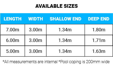 palm beach pool size chart